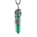 Antique Silver Flower Wire Wrapped Crystal Point Pendant, Natural Gemstone Double Terminated Point Pendant, Floral Metal Wrap Reiki Chakra Healing Pendulum Necklace Pendant for Women