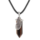 High Quality Handmade Natural Tiger Eye Stone Pendant Necklace Retro Cat Head Guardian Angel Hexagonal Bullet Crystal Choker Adjustable Long Black Rope Jewelry for Women Men