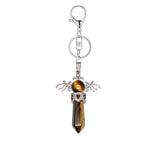 Natural Crystal Angel Wings Keychain | 58×36mm Hexagonal Prism Pendant for Backpack & DIY Jewelry