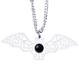 Vintage Stainless Steel Bat Pendant Gemstone Necklace - Gothic Punk Bat Wing Jewelry - Mystical Amulet Gift for Men & Women