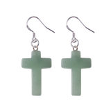 Purple Crystal Cross Dangle Earrings Hypoallergenic Silver Ear Hooks Handcrafted Genuine Amethyst Gemstone Crucifix Earrings Minimalist Jewelry