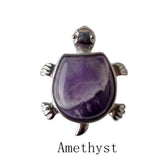 Natural Crystal Turtle Pendant Necklace, Mixed Chakra Healing Stone Tortoise Charm, Reiki Gemstone Longevity Turtle Jewelry Gift for Women Men