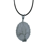 50mm Natural Tiger Eye Tree of Life Pendant Necklace, Silver Wire Wrapped Healing Crystal