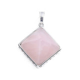 Natural Gemstone Square Pyramid Pendant 20mm Silver‑Plated Alloy Frame Reiki Chakra Healing Crystal Stone Pendant for DIY Necklace Jewelry