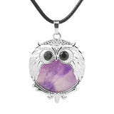 Silver Owl Gemstone Necklace 45CM Black Cord #SN1758 -28X36mm Bird Pendant Choker Jewelry