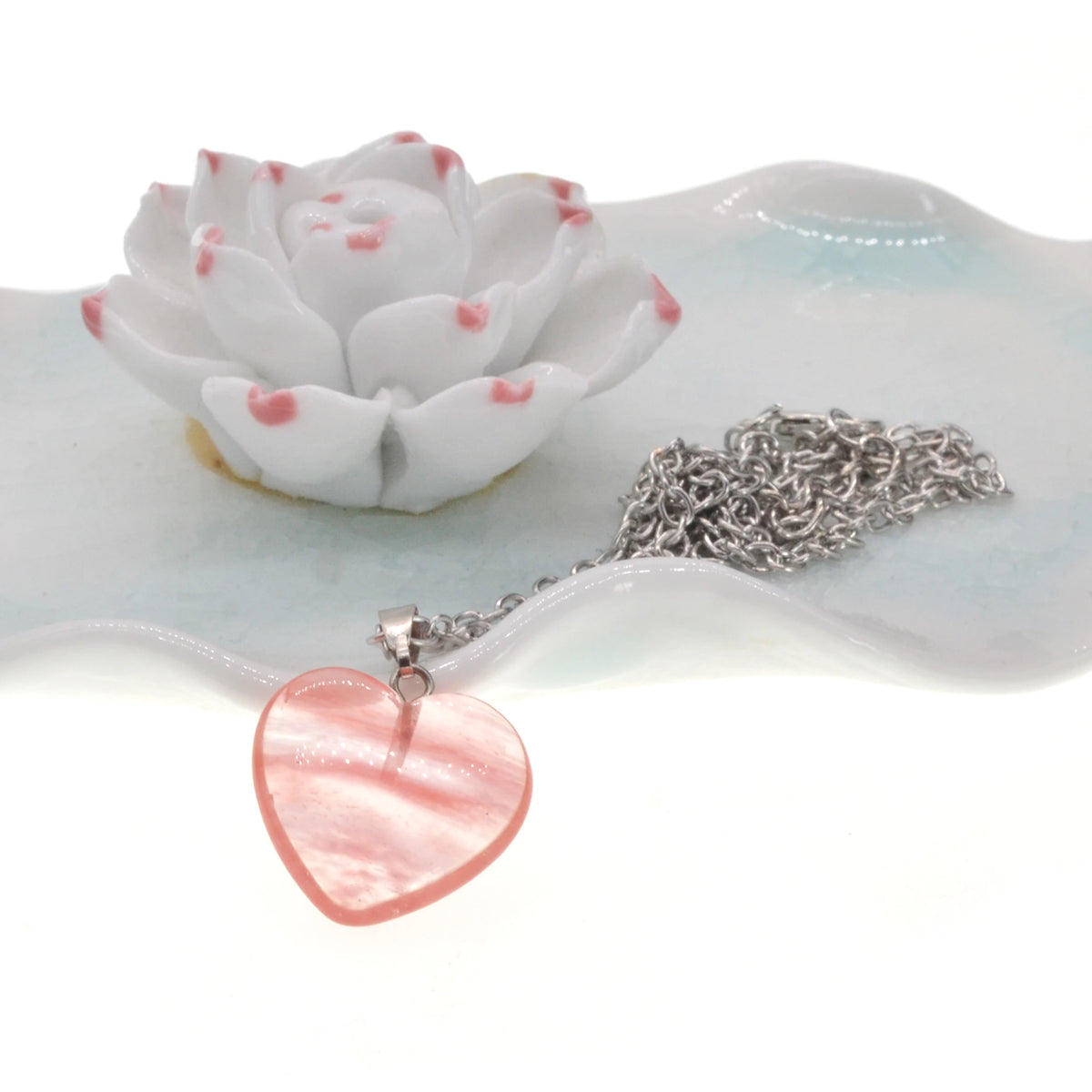 Natural Polished Heart‑Shaped Gemstone Pendant Necklace, Multi‑Variety Crystal Heart Charm with Silver Plated Chain, Reiki Chakra Healing Stone Love Heart Necklace for Women