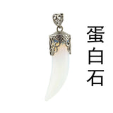 Antique Silver Filigree Cap Wolf Tooth Shaped Natural Gemstone Pendant, Horn Tusk Chakra Healing Crystal Charm for DIY Necklace Making