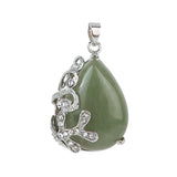 Natural Teardrop Crystal Pendant Necklace Silver Rhinestone Leaf Branch Gemstone Necklace for Women Healing Stone Jewelry Gift