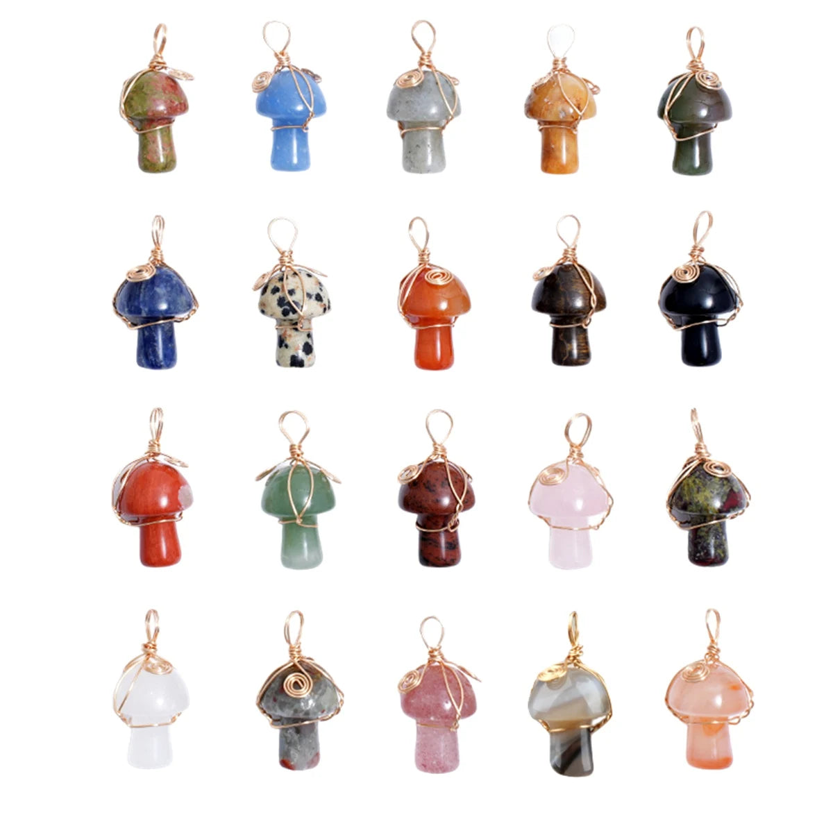20mm Natural Crystal Mushroom Pendant  Wire-Wrapped Gemstone DIY Jewelry for Gifts