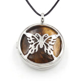 Butterfly Rebirth Symbol Crystal Necklace, Natural Healing Stone Hollow Butterfly Charm Pendant, Birthday Gift Jewelry for Ladies