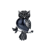 Boho Animal Totem Owl Pendant Necklace, Vintage Antique Silver‑Tone Metal Owl Inlaid Natural Gemstone with Black Cord, Wisdom Symbol Spiritual Necklace