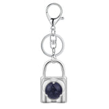 Natural Crystal Lock Keychain, Inlaid Round Gemstone Silver Keyring Charm for Bag & Key