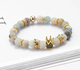 Luxury Crown Charm Bracelet - Natural White Stone Beaded Bracelet Gift for Men & Women