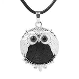 Silver Owl Gemstone Necklace 45CM Black Cord #SN1758 -28X36mm Bird Pendant Choker Jewelry