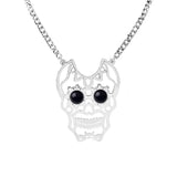 Gemstone Eye Hollowed Skull Pendant Stainless Steel Necklace 50CM Chain  Men & Women