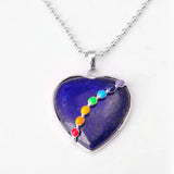 Rainbow 7 Chakra Inlaid Heart Gem Pendant Necklace, Spiritual Energy Balance Crystal Jewelry Gift