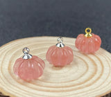 Cute Gemstone Pumpkin Crystal Charm Pendant Pack Carved Mini Natural Stone Flower Beads with Iron Bail for DIY Necklaces Bracelets Earring Making