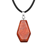 30mm Natural Crystal Coffin Pendant Necklace, Gothic Healing Stone Charm for Halloween