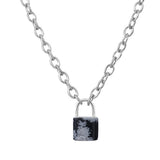 Natural Healing Crystal Lock Pendant Necklace, 20-inch Alloy Chain Chakra Gemstone Jewelry