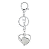 Natural Crystal Hollow Heart Keychain, Healing Stone Pendant with Silver Key Ring