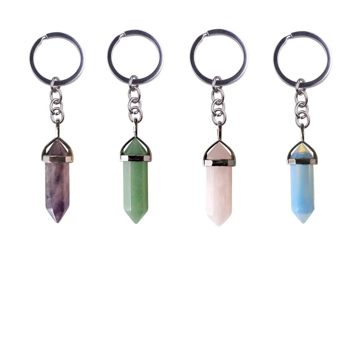 Natural Hexagonal Crystal Point Keychain, Silver Plated Wrap Chakra Healing Gemstone Keyring, Reiki Crystal Stone Charm Key Chain Gift by JOYA GIFT