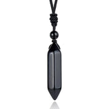 Natural Crystal Double Terminated Point Necklace • Black Hand-Knotted Braided Rope Chain • Minimalist Healing Chakra Gemstone Wand Gift for Men Women