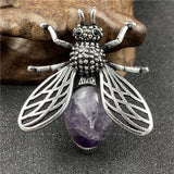 Natural Mixed Gemstone Honey Bee Brooch Pendant 2 in 1 Insect Animal Crystal Pin for Women Chakra Healing Jewelry