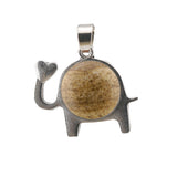Lucky Elephant Crystal Holder Pendant • Retro Silver Animal Amulet with Natural Gemstone Sphere • Unisex Spiritual Wisdom Totem Jewelry Gift