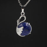 Natural Round Crystal Stone Pendant Wing Silver Plated Wrapped Gemstone Pendant Chakra Reiki Healing Crystal Charms for Jewelry Making Necklace