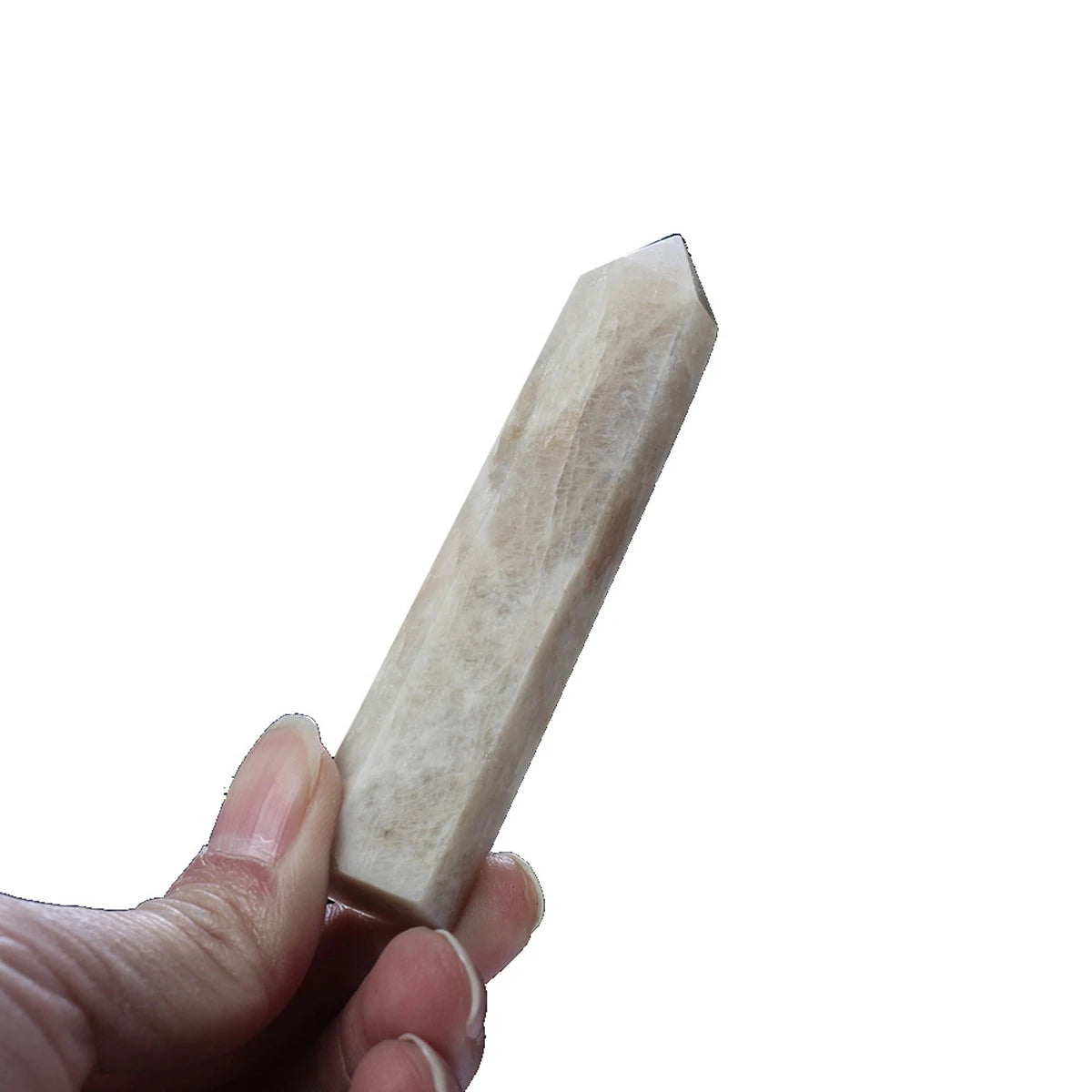 Natural Moonstone Crystal Point Tower Polished Hexagonal Obelisk Wand for Home Decor Meditation Crystal Collection Gift