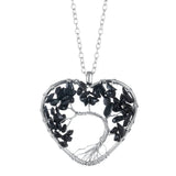 Heart Shaped Tree of Life Pendant Necklace, Natural Chip Gemstone Chakra Crystal Necklace Silver Wire Wrapped Jewelry Gift for Women