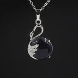 Natural Round Crystal Stone Pendant Wing Silver Plated Wrapped Gemstone Pendant Chakra Reiki Healing Crystal Charms for Jewelry Making Necklace