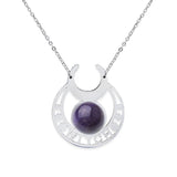 Stainless Steel Witch Moon Pendant Necklace - Triple Moon Goddess Symbol with Moonstone Style Gemstone - Wiccan Pagan Jewelry for Women & Men