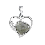 Natural Crystal Heart Pendant, Hollow Silver Frame with Gemstone Center for Women’s Jewelry