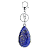 Natural Stone Teardrop Bezel Wrapped Key Chain, Water‑Drop Shaped Gem Charm Chakra Reiki Healing Crystal Keyring for Bag Accessory