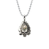 Gothic Flame Skull Pendant Necklace • Stainless Steel Ball Chain with Natural Gemstone Ball • Punk Hip Hop Skeleton Rocker Jewelry for Men Women