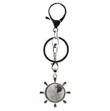 Vintage Silver Ship Rudder Keychain • Antique Nautical Helm Wheel Keyring with Natural Gemstone Ball • Coastal Car Key Holder Backpack Bag Charm
