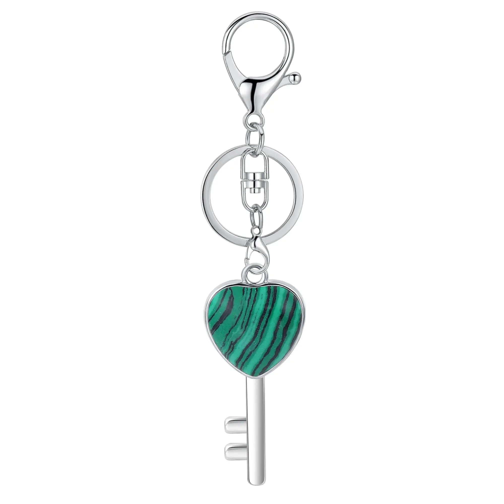 Natural Crystal Heart Key Keychain, Chakra Healing Gemstone Keyring for Car Keys & Bag Charm