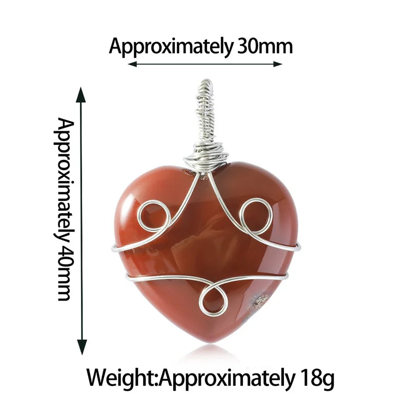 Handmade Wire Wrapped 30mm Heart Gemstone Pendant Necklace 45CM Black Cord #SN1751
