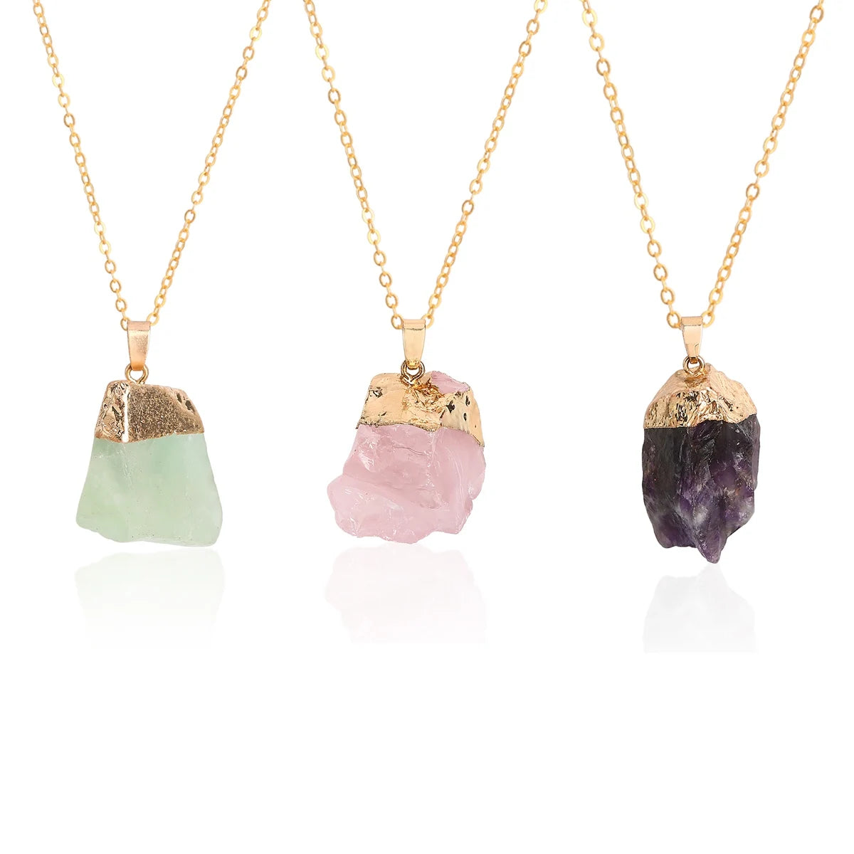 Gold Dipped Natural Raw Crystal Pendant Necklace, Irregular Rough Gemstone Chakra Healing Stone Necklace for Women