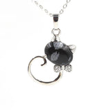 Crystal Lovely Cat Pendant Necklace birthday gift Handmade Cat Stone Pendant Necklace for Women, Healing Crystal Amulet Cat