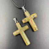 Natural Gemstone Cross Pendant Charms, Mixed Crystal Agate Tiger Eye Chakra Stone Cross Beads for DIY Christian Necklace Jewelry Making Supplies