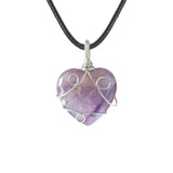 Handmade Wire Wrapped 30mm Heart Gemstone Pendant Necklace 45CM Black Cord #SN1751