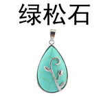 Silver Branch Rose Inlaid Teardrop Natural Crystal Pendant Water Drop Chakra Healing Gemstone Charm for DIY Necklace Jewelry Making