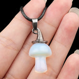 3cm Natural Crystal Mushroom Pendant Necklace | Silver-Plated Witch Hat Gemstone Charm with Black Cord