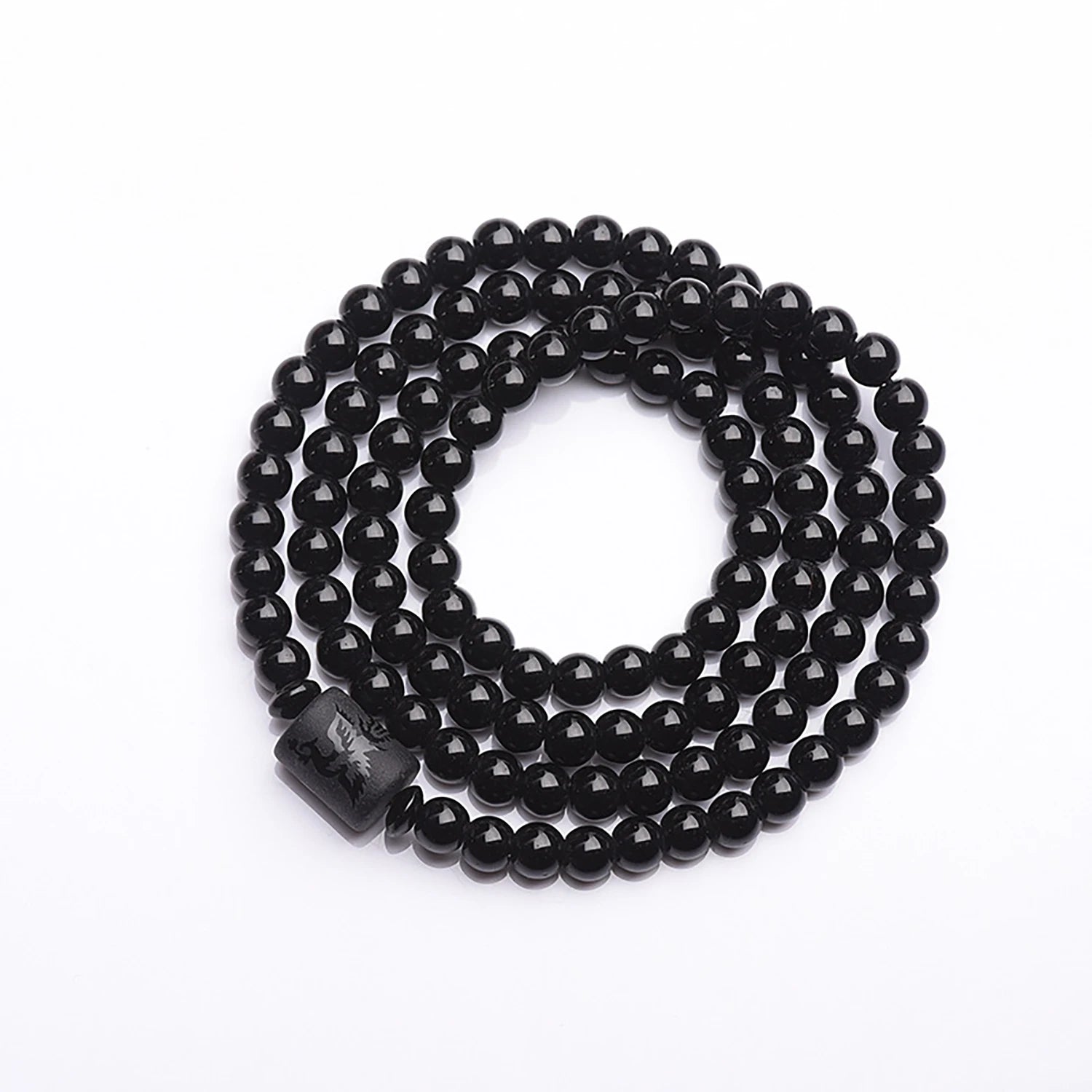 Black Obsidian Bracelet Engrave with Dragon or Phoenix Totem Cylinder Bead Men or Women Natural Stone Chain Famous Fashion