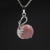 Natural Round Crystal Stone Pendant Wing Silver Plated Wrapped Gemstone Pendant Chakra Reiki Healing Crystal Charms for Jewelry Making Necklace
