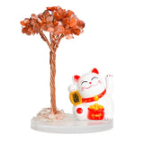 Maneki-neko Lucky Cat Crystal Tree | Feng Shui Fortune Ornament for Home Office Good Luck & Prosperity