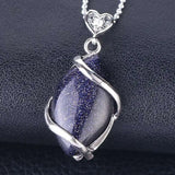 Natural Marquise Crystal Pendant Silver Wire Wrapped Gemstone Pendant Heart Zircon Bail Reiki Chakra Healing Stone Charm for DIY Necklace Jewelry