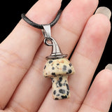 3cm Natural Crystal Mushroom Pendant Necklace | Silver-Plated Witch Hat Gemstone Charm with Black Cord